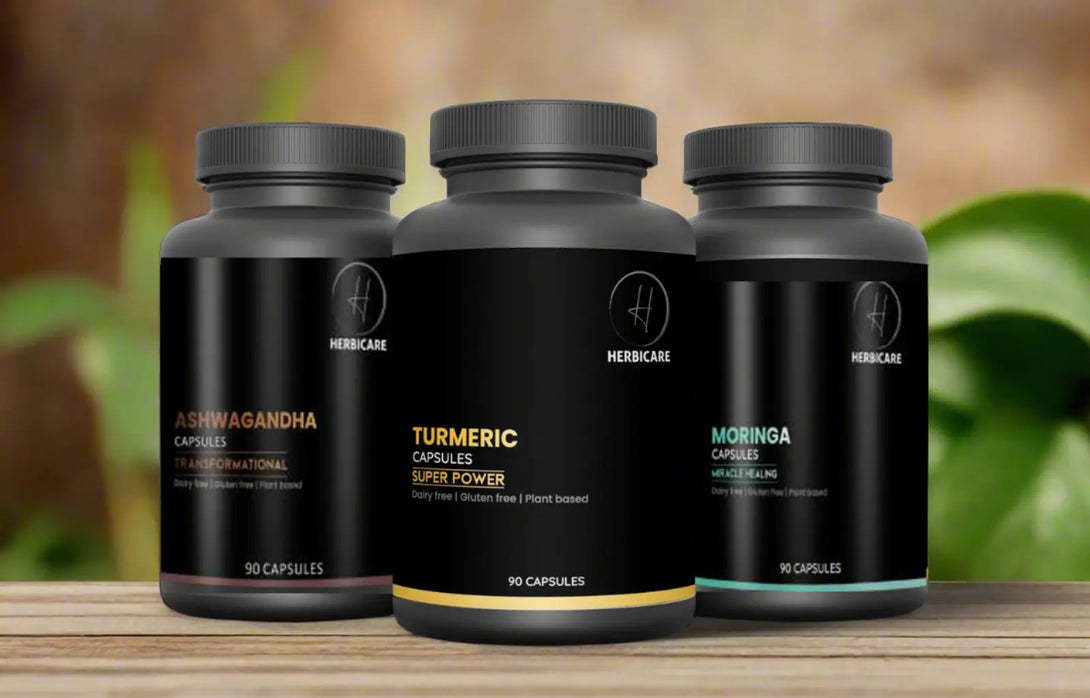 Capsules Bundle of 3: Turmeric, Ashwagandha, Moringa Herbicare