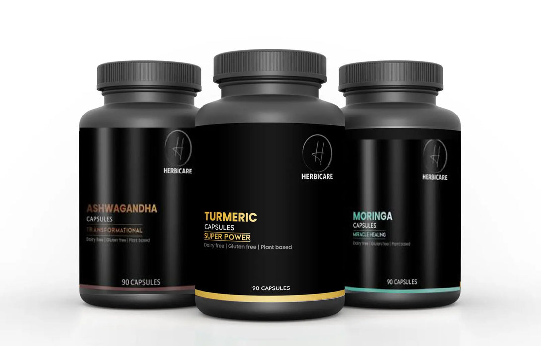 Capsules Bundle of 3: Turmeric, Ashwagandha, Moringa Herbicare