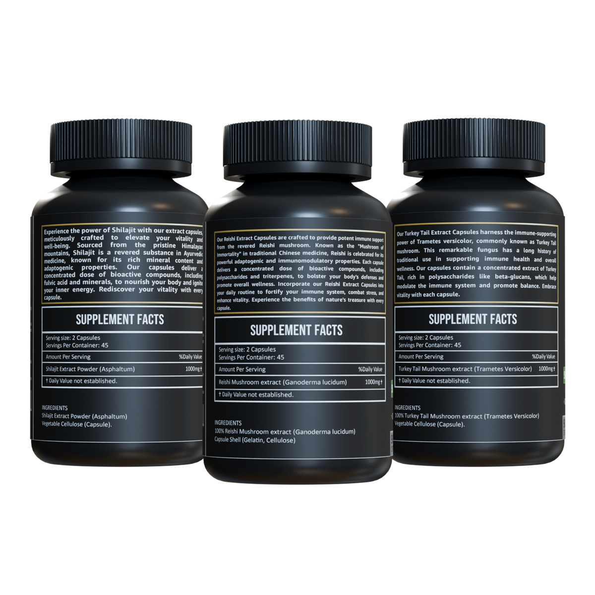 Herbicare Reishi, Shiitake & Turkey Tail trio – supplement facts